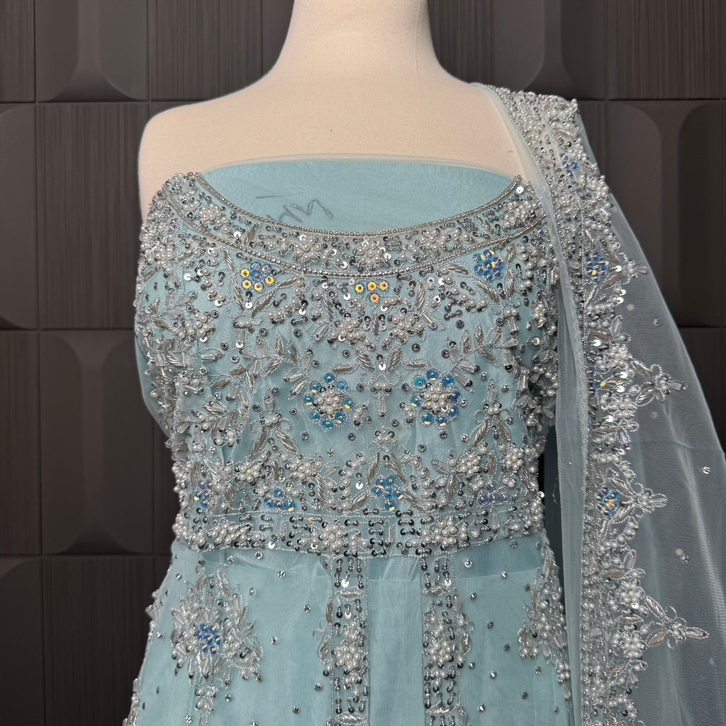 Bridal Maxi Hand Work Light Ice Blue - BM002
