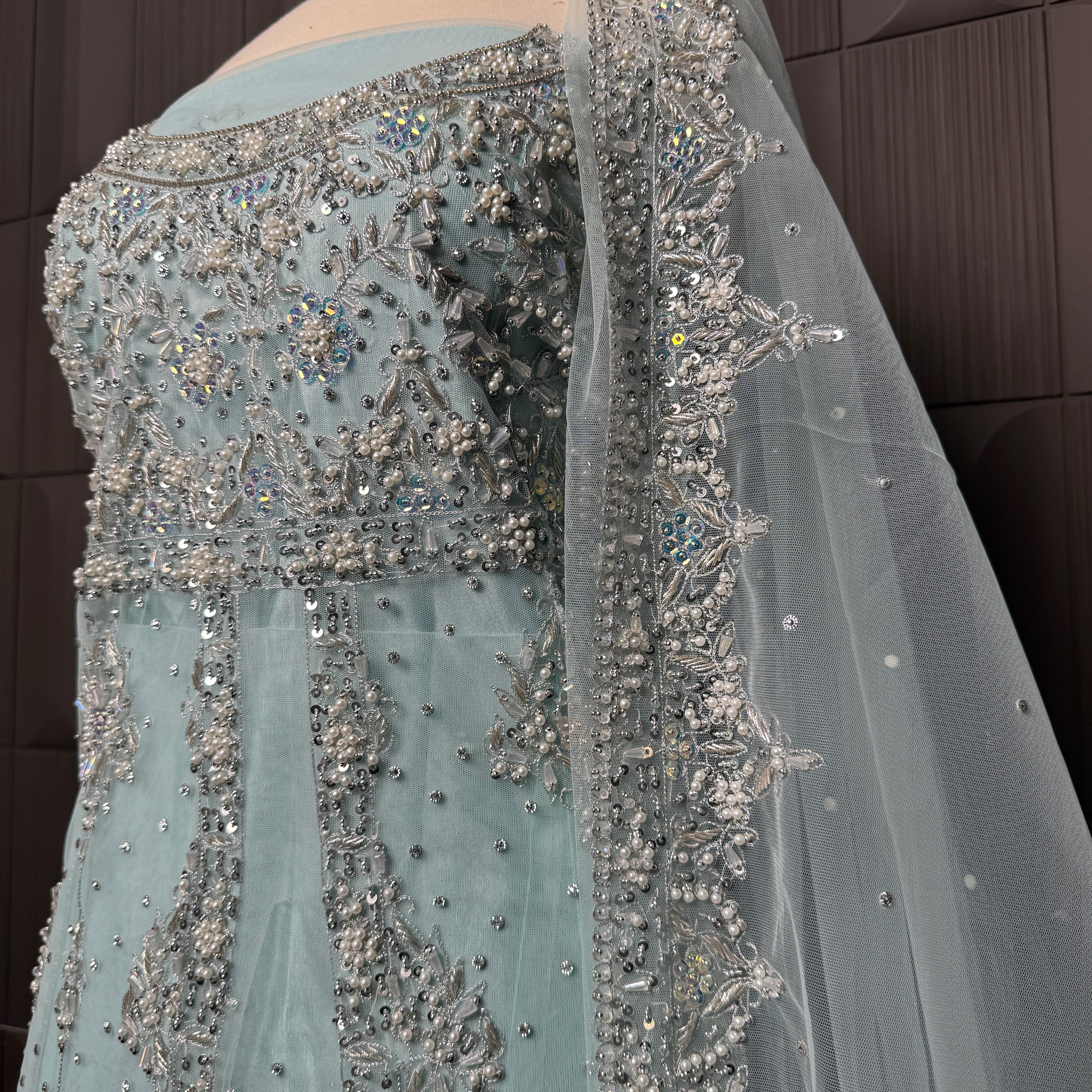 Bridal Maxi Hand Work Light Ice Blue - BM002