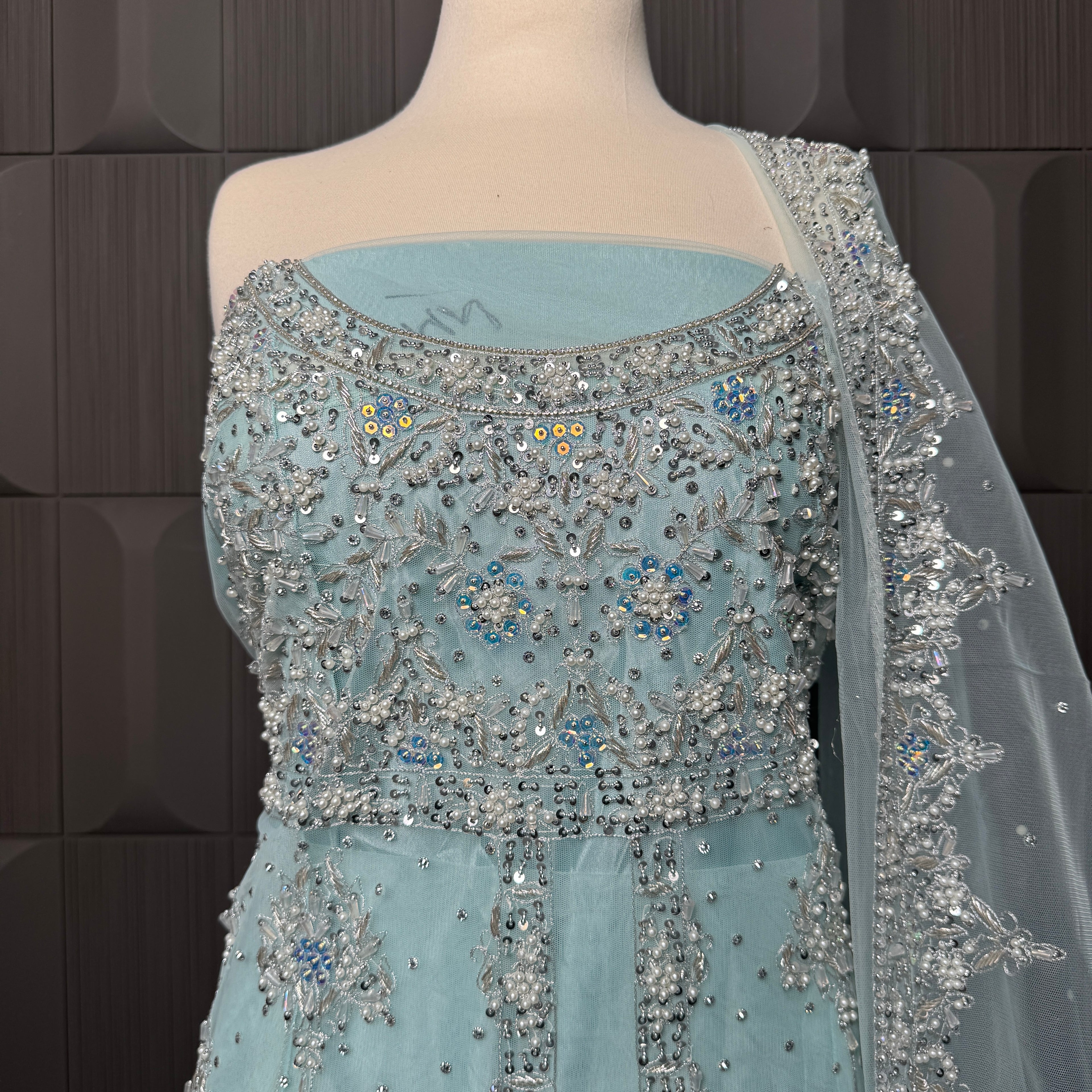 Bridal Maxi Hand Work Light Ice Blue - BM002