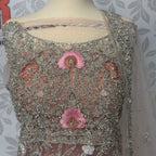 Bridal maxi for walima BM017 maxi view – light peach net with kora nakshi resham and jewelry embroidery bridal Pakistan
