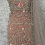 Bridal maxi for nikkah BM017 double inner view – light peach net with kora nakshi resham jewelry embroidery and structured inner Pakistan
