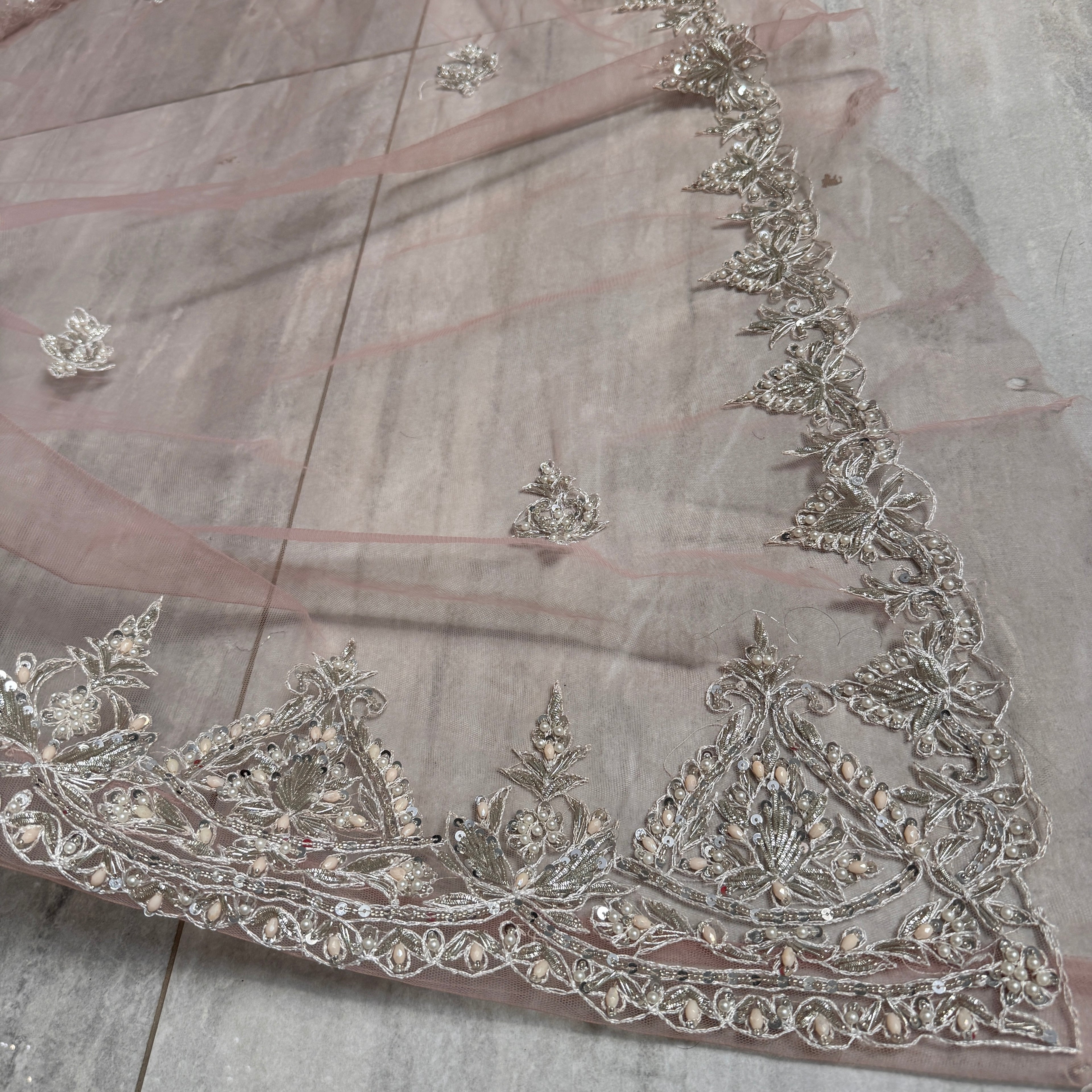 Bridal maxi for walima with price BM023 dupatta – light pink net one side heavy border matha patti boti work Pakistan
