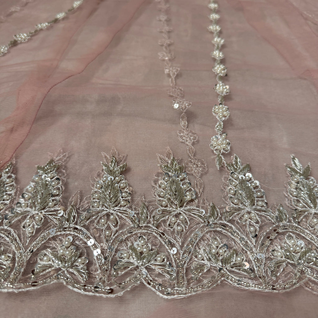 Bridal maxi for walima in Pakistan BM023 back view – light pink net with kora dabka sequins crystal hand work double inner
