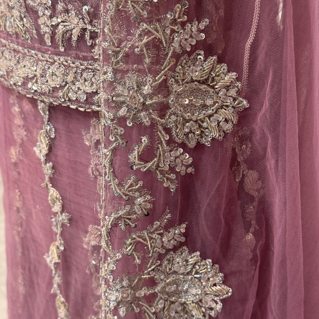 Bridal maxi BM016 dupatta – lilac purple with heavy matha patti border and light three-side border Pakistani wedding maxi
