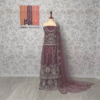 Bridal maxi for walima BM016 maxi view – lilac purple net with dabka and jewelry embroidery bridal Pakistan
