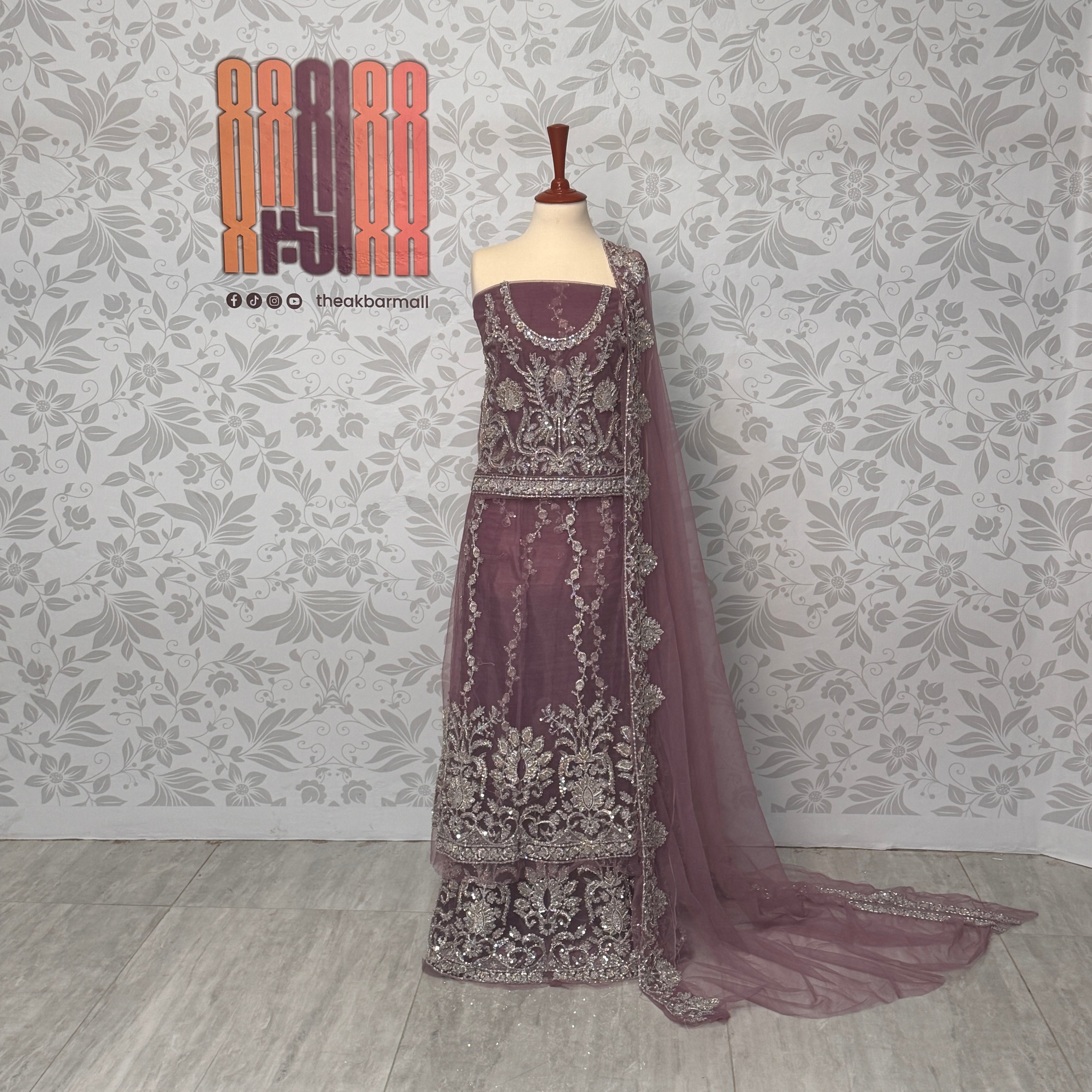 Bridal maxi for walima BM016 maxi view – lilac purple net with dabka and jewelry embroidery bridal Pakistan
