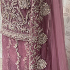 Bridal maxi for nikkah BM016 double inner view – lilac purple net with dabka jewelry embroidery and structured inner Pakistan
