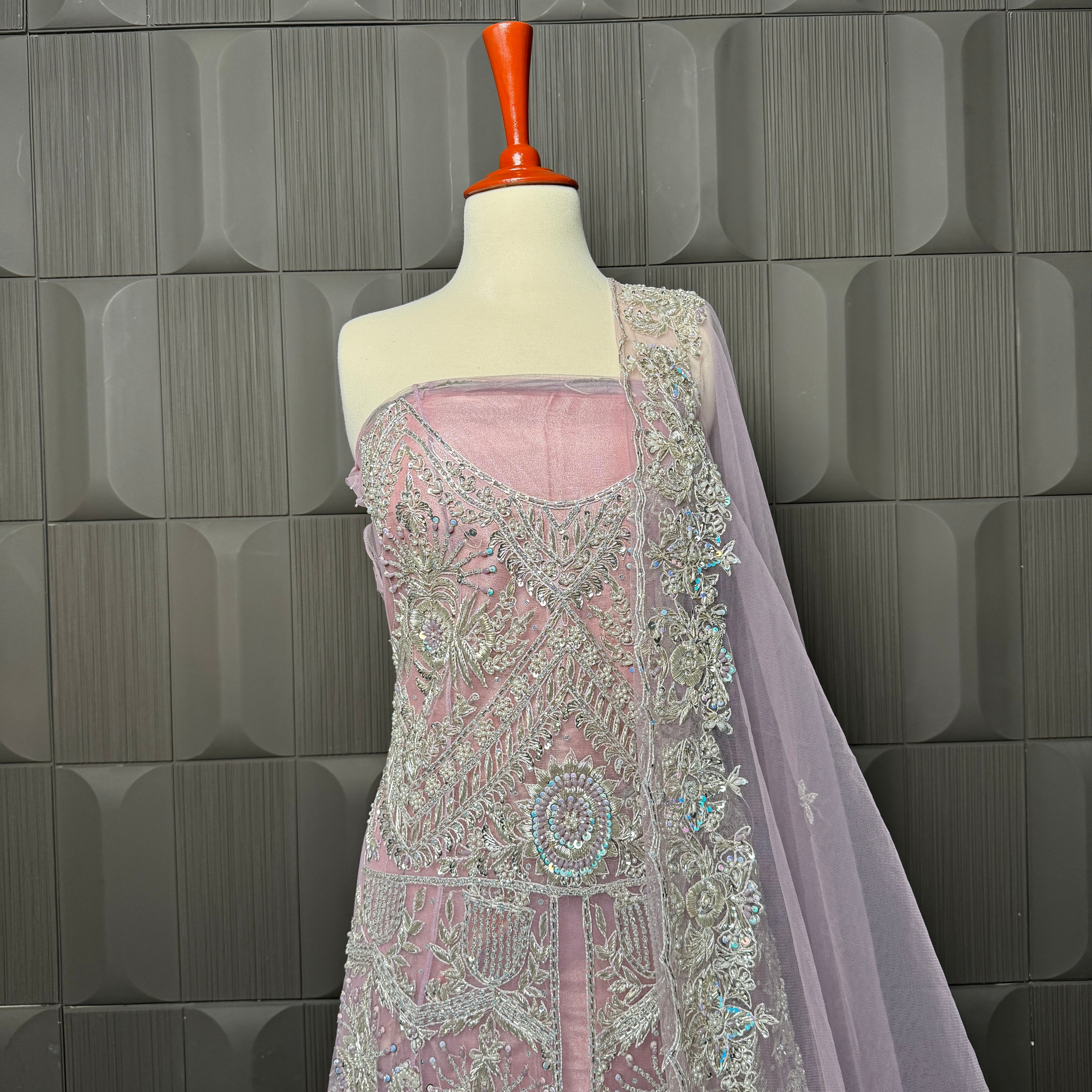 Bridal Maxi Hand Work Purple Back Tail - BM003