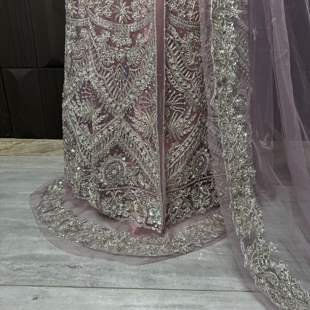 Bridal Maxi Hand Work Purple Back Tail - BM003