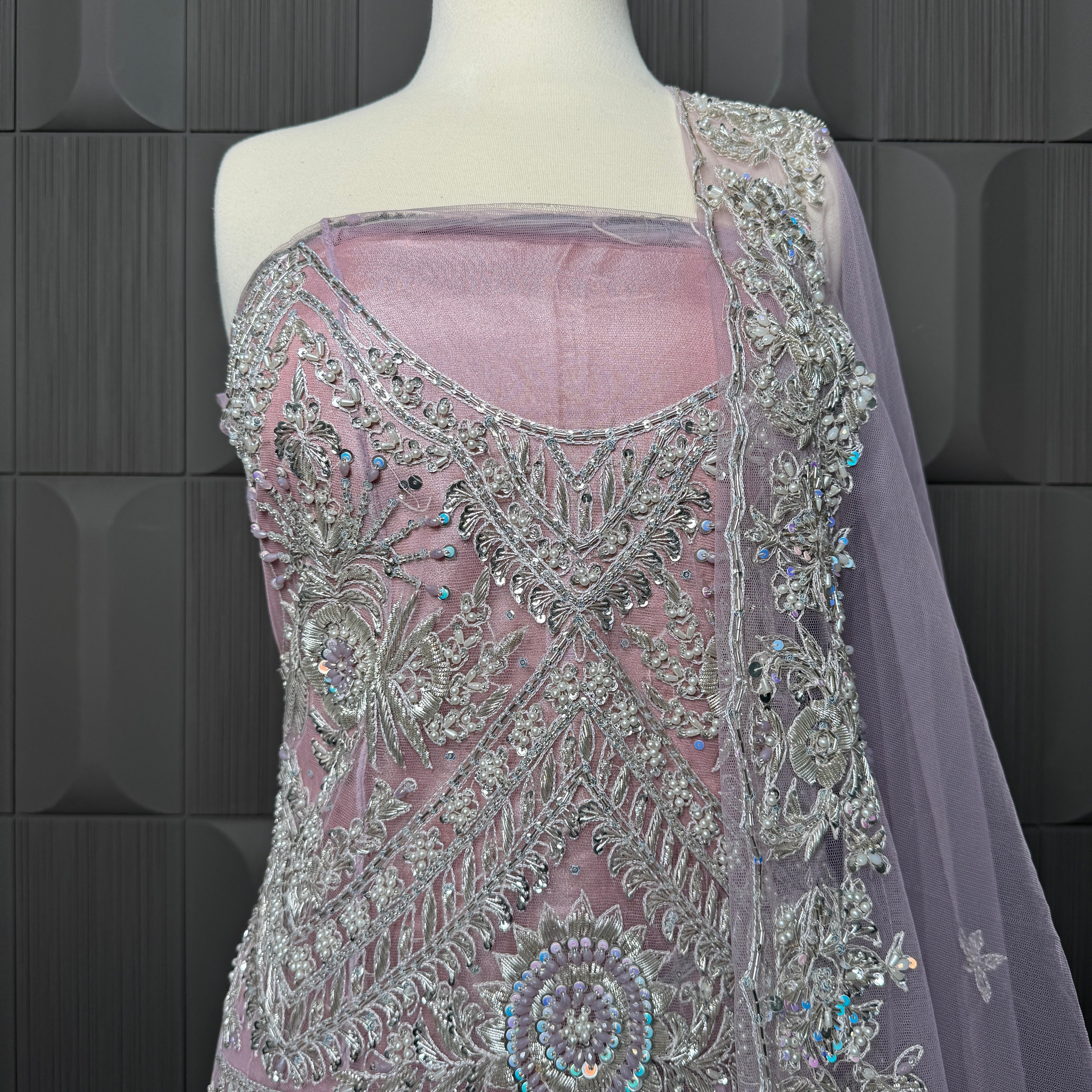 Bridal Maxi Hand Work Purple Back Tail - BM003