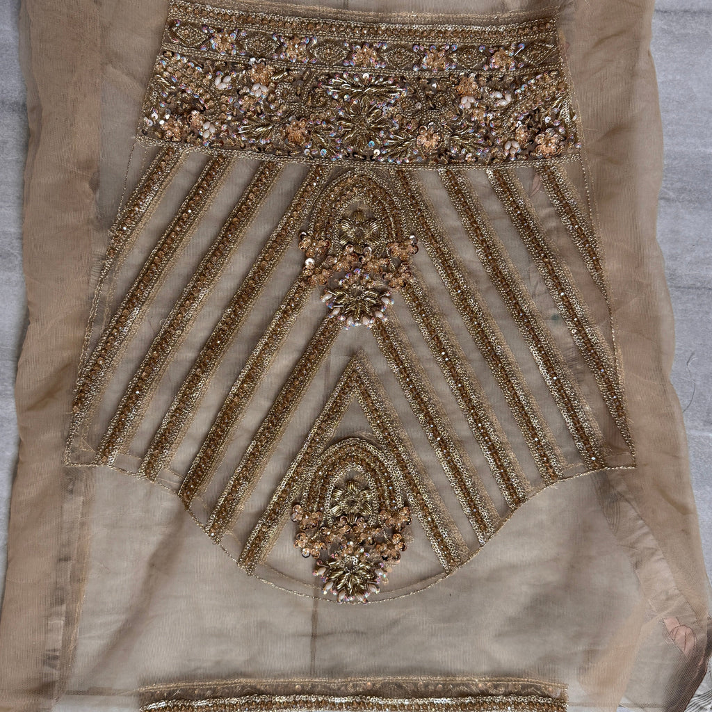 Bridal maxi for barat BM021 sleeves detail – heavy hand work on skin gold net Pakistani maxi dress for wedding
