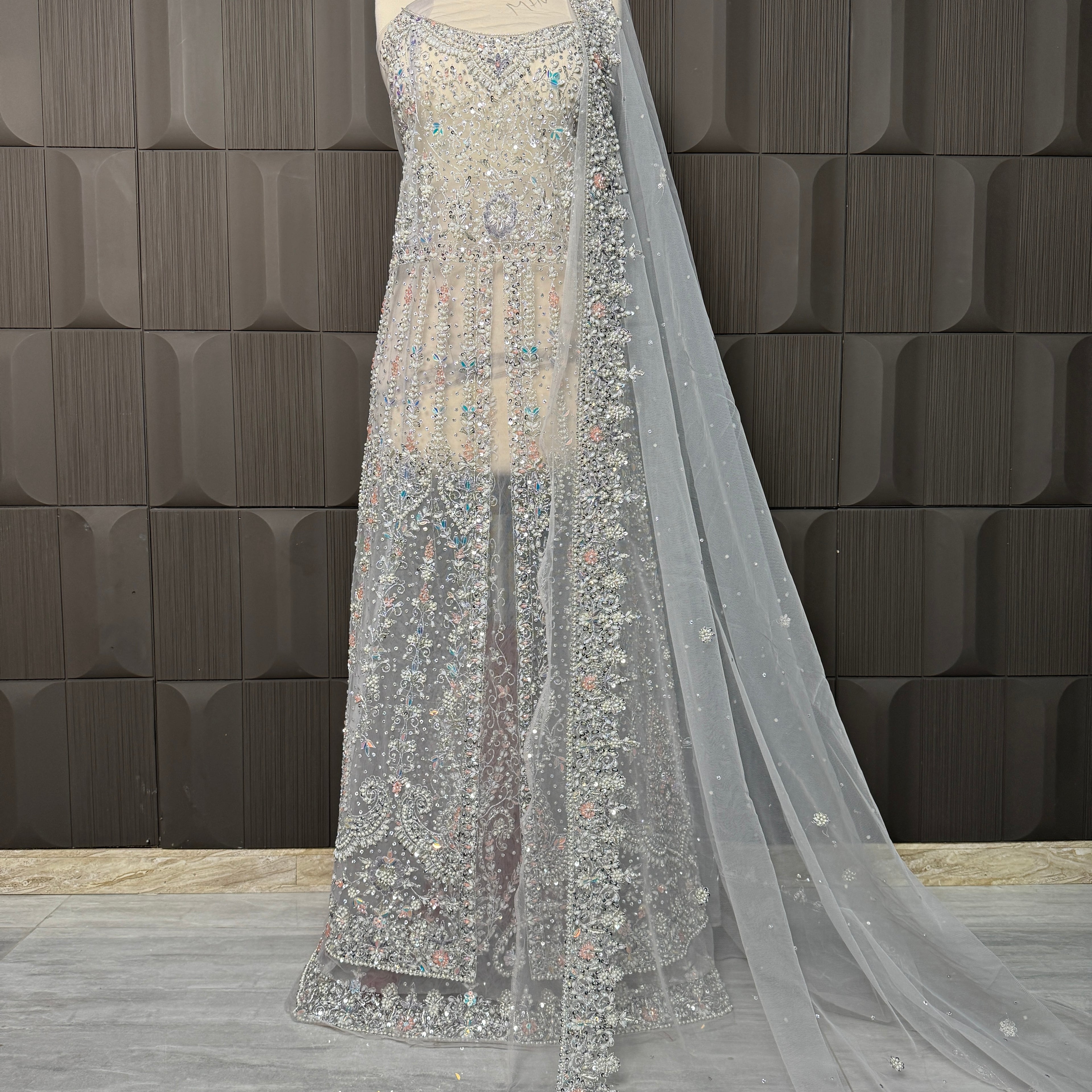 Bridal Maxi Hand Work Smoke Grey - BM005
