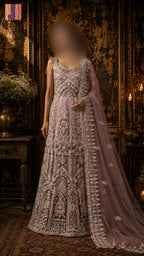 Bridal Maxi Hand Work Tea Pink BM026 – Dakka Kora Jewelry Work Net Fabric Pakistan
