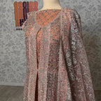 Bridal maxi for barat BM020 maxi close up – machinary work detail on tea pink net fabric
