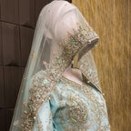 Ice blue bridal dupatta with heavy border handwork