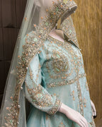 Pakistani bridal lehenga with heavy kora and crystal handwork