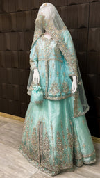 Bridal short frock with lehenga in ice blue color full view