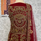 Bridal lehenga hand work shirt front BL014 – deep red with heavy kora dabka jewelry crystal embroidery on Bareeze Net