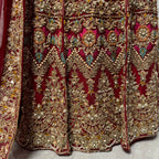 Wedding lehenga hand work BL015 – deep red Bareeze Net with multi resham motif kora dabka and panel work embroidery Pakistan