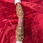 Bridal lehenga Pakistani BL015 sleeves detail – multi resham motif style kora dabka hand embroidery on deep red Bareeze Net