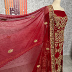 Bridal lehenga online Pakistan BL015 dupatta – deep red with heavy matha patti border spray work and light three-side embroidery