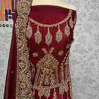 Bridal lehenga hand work shirt front BL016 – maroon Bareeze Net with champagne and crystal hand embroidery bridal design
