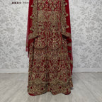 Wedding lehenga hand work BL016 – maroon Bareeze Net with champagne crystal embroidery and border boti back panel Pakistan