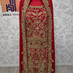 Bridal lehenga hand work shirt front BL017 – deep red Bareeze Net with stone dabka pipal gira kora and crystal pearl embroidery