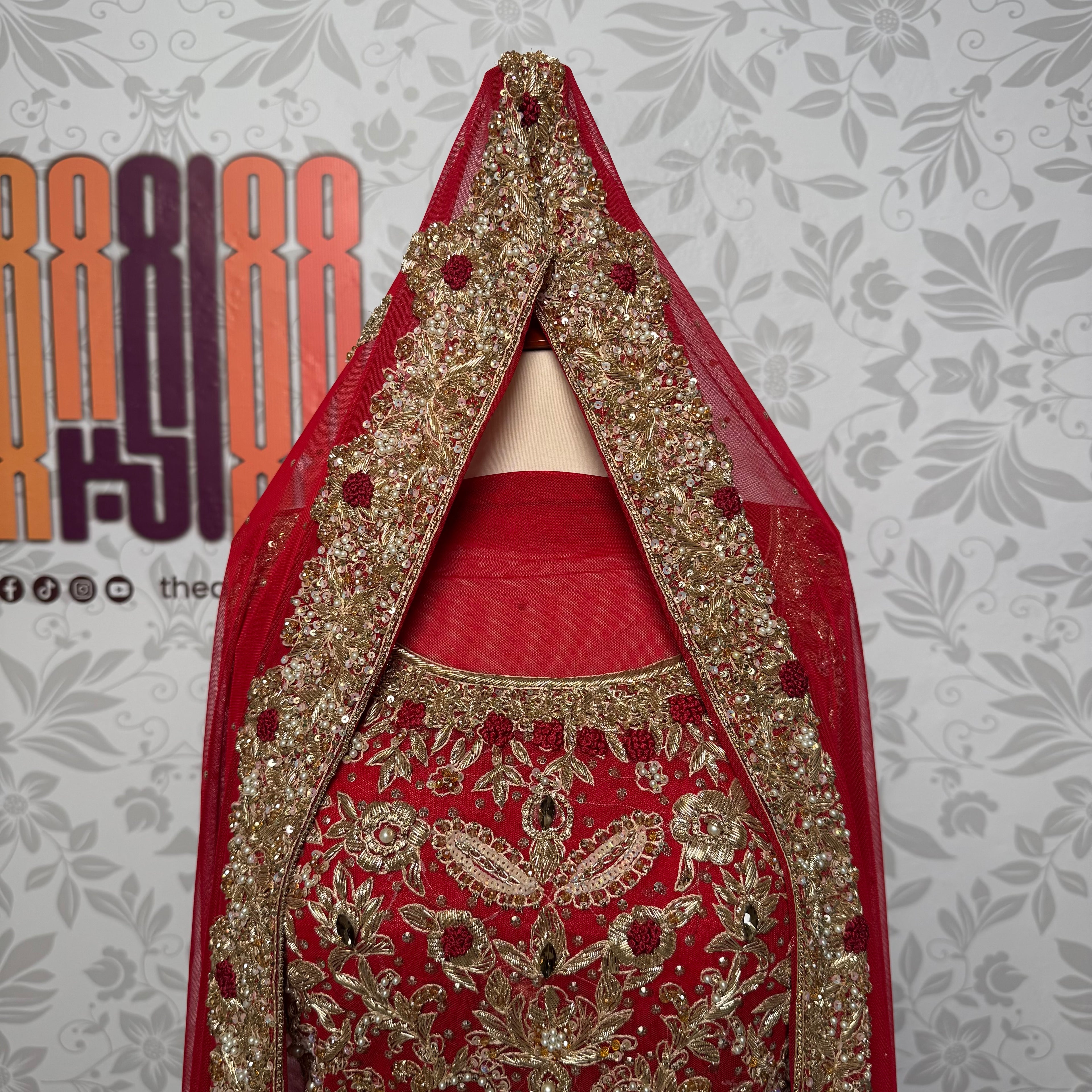 Bridal lehenga hand work shirt front BL016 – maroon Bareeze Net with champagne and crystal hand embroidery bridal design
