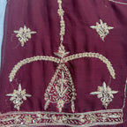 Bridal lehenga online Pakistan BL018 sleeves detail – nakshi kora pearl and jewelry hand embroidery on fresh maroon crinkle chiffon