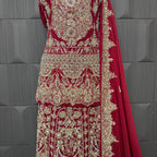 Wedding lehenga hand work BL019 lehenga view – deep red crinkle chiffon with kora dabka resham and crystal embroidery full skirt Pakistan
