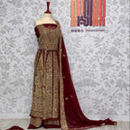 Bridal lehenga hand work shirt view BL023 – deep anari red crinkle chiffon shirt with nakshi kora and crystal embroidery bridal Pakistan
