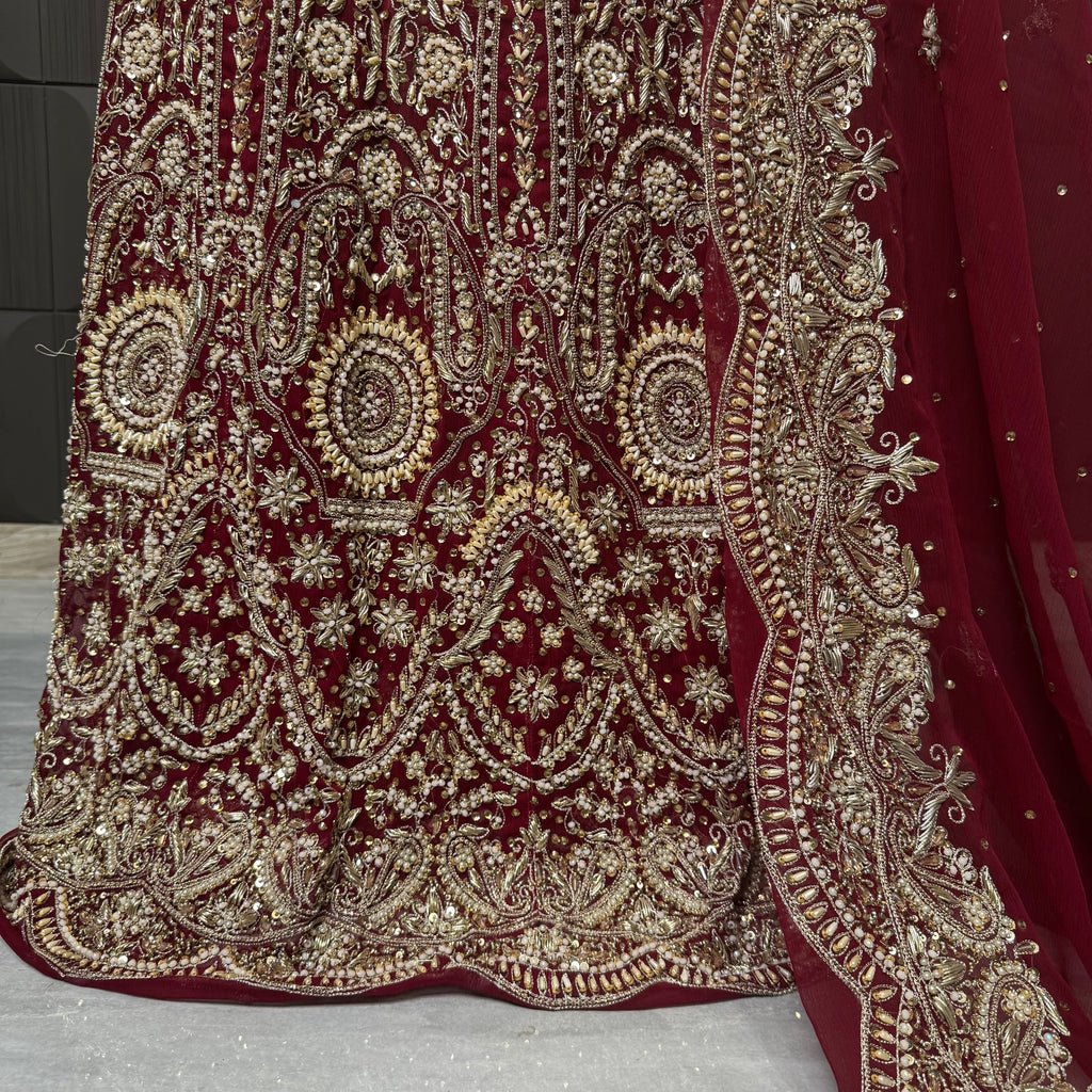 Bridal Lehenga Hand Work – Deep Red PAKISTAN PRICE LENGHA HAND WORK
