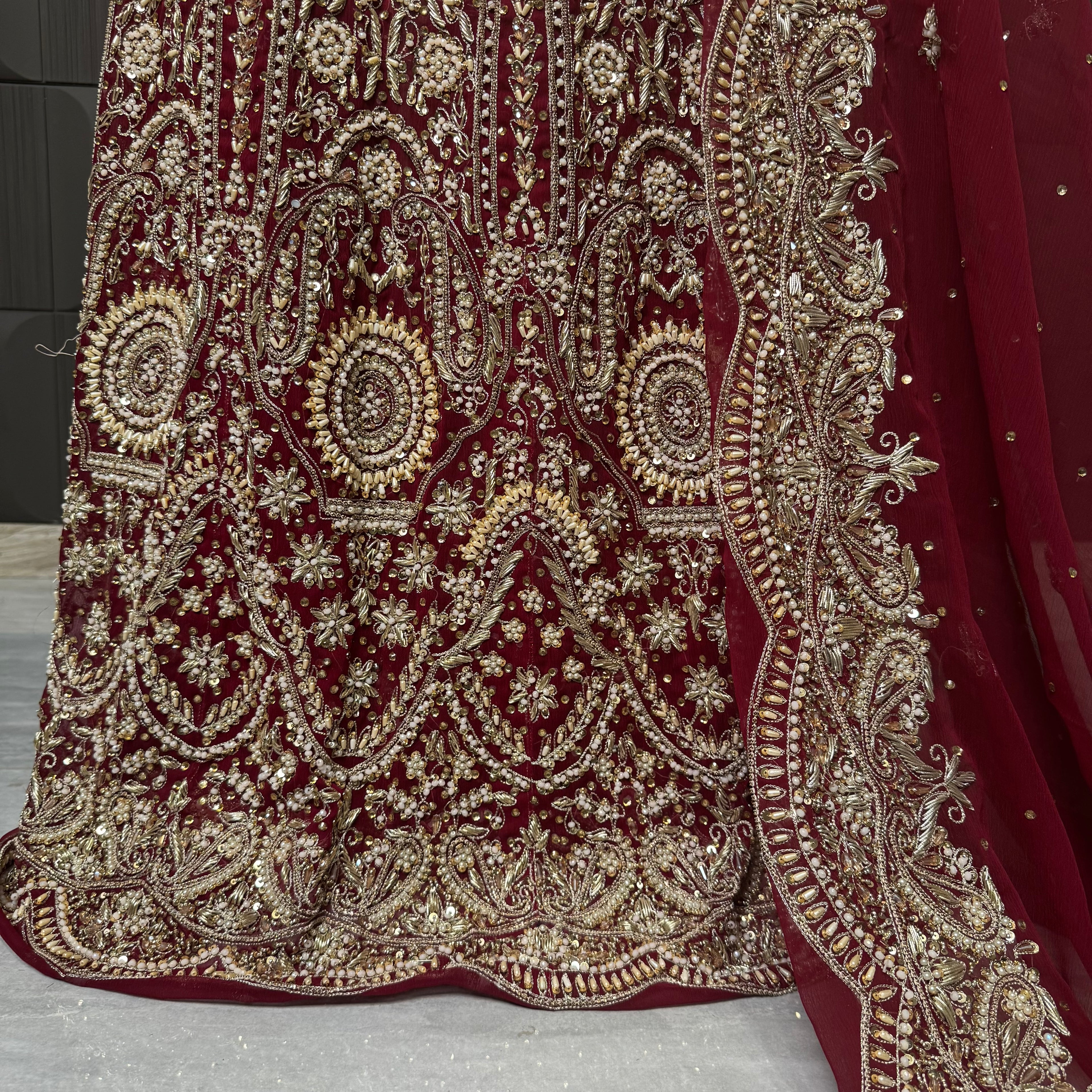Bridal Lehenga Hand Work – Deep Red PAKISTAN PRICE LENGHA HAND WORK

