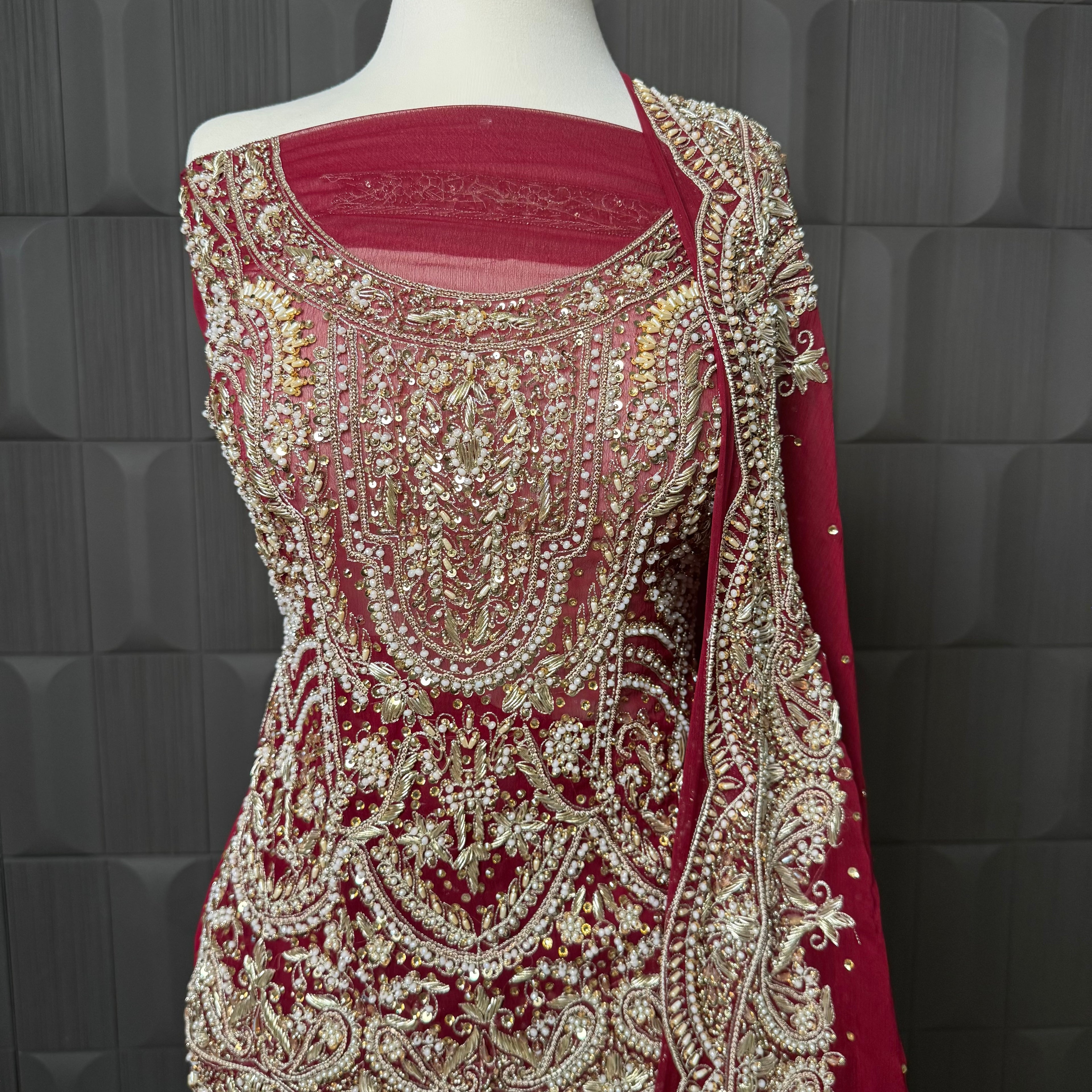 Bridal Lehenga Hand Work – Deep Red PAKISTAN PRICE SHIRT