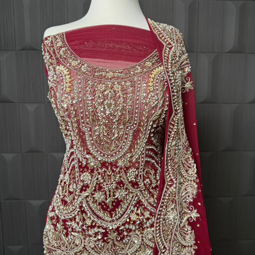 Bridal Lehenga Hand Work – Deep Red PAKISTAN PRICE SHIRT