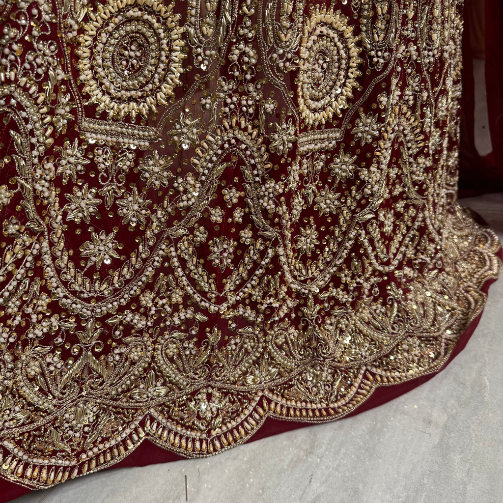 Bridal Lehenga Hand Work – Deep Red PAKISTAN PRICE LENGHA DAMAN