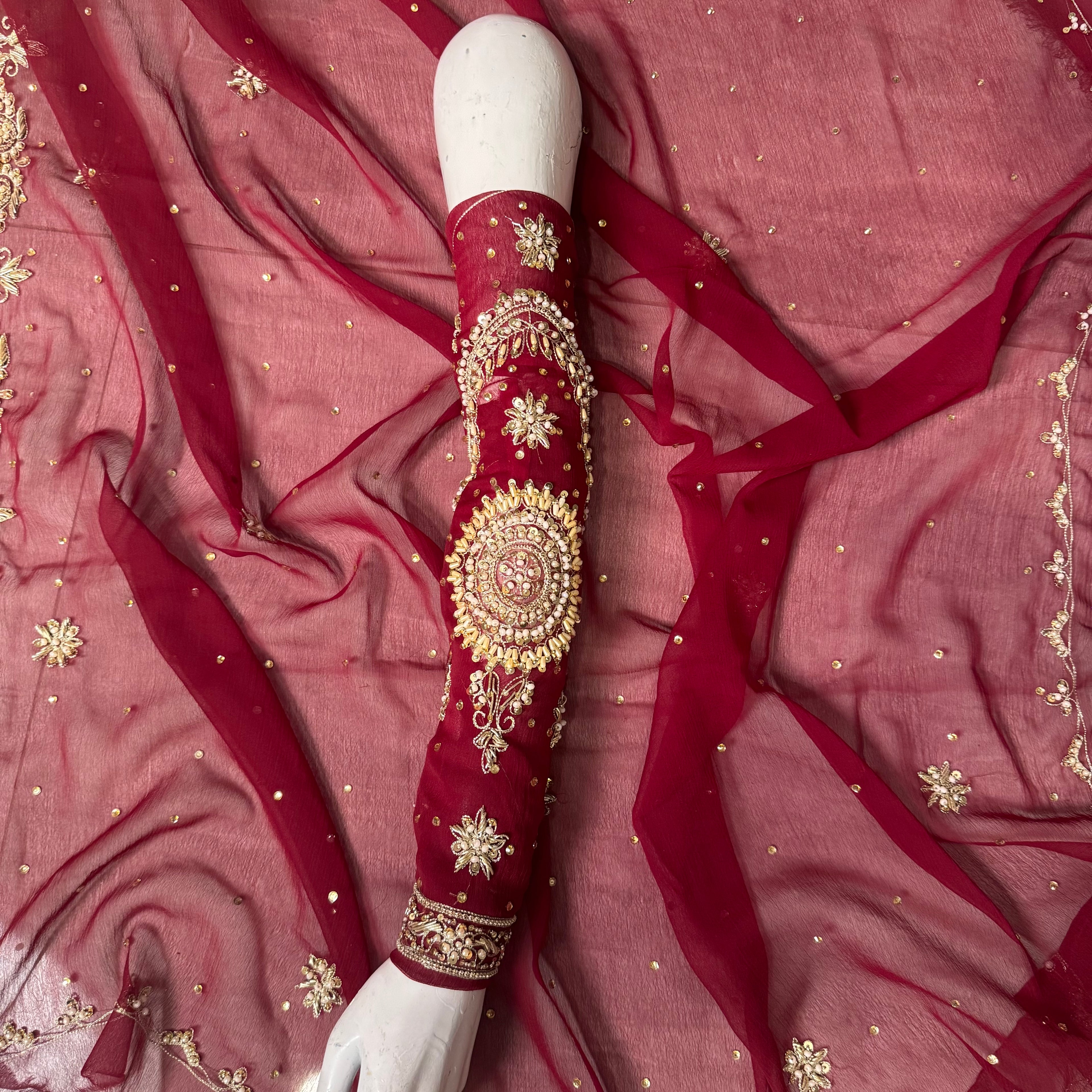 Bridal Lehenga Hand Work – Deep Red PAKISTAN PRICE SLEEVES
