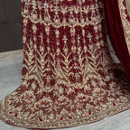 Bridal lehenga pakistani in deep red with tilla kora crystal and botti spray work