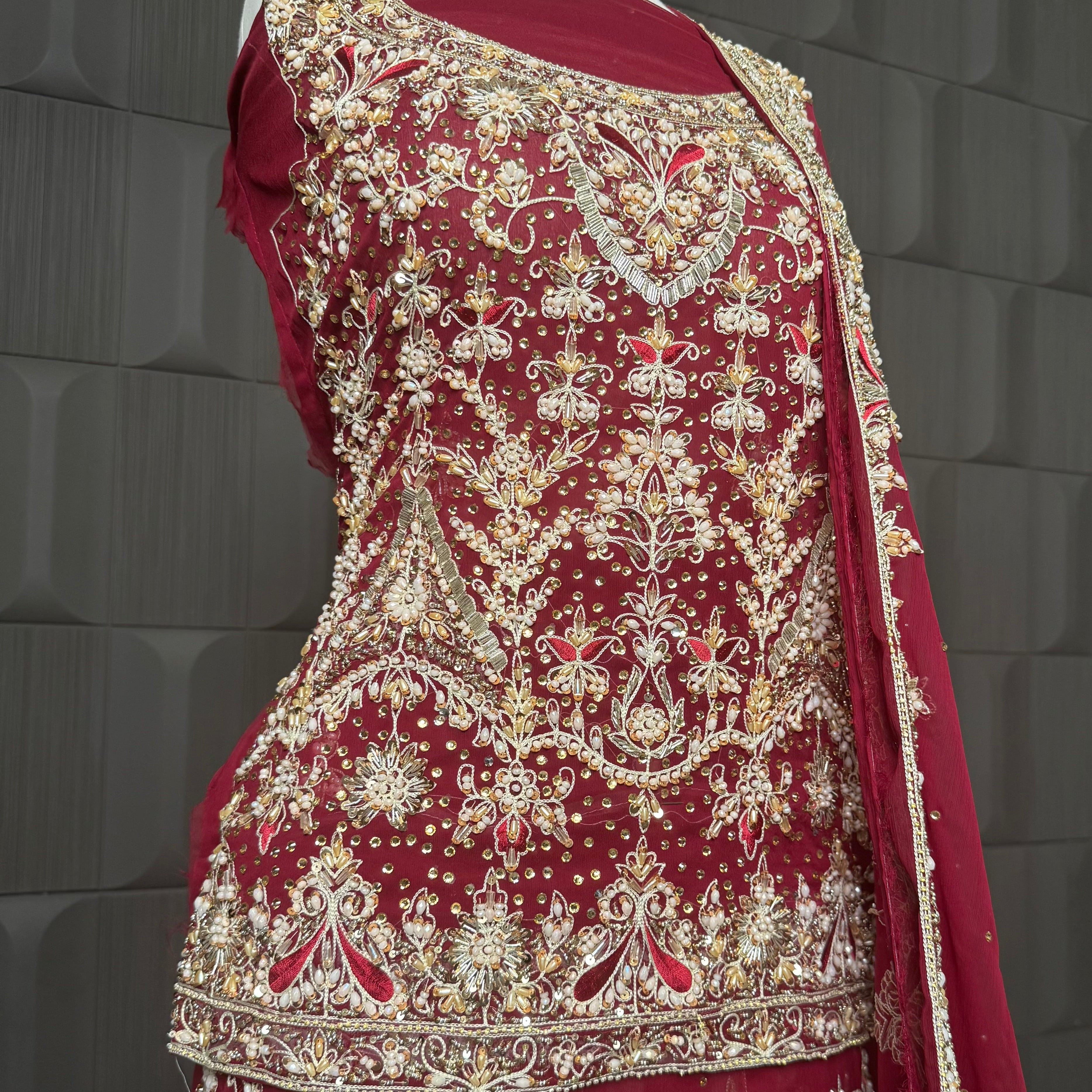 Wedding lehenga hand work shirt with tilla kora and jewelry crystal embroidery PAKISTAN