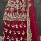 Bridal lehenga pakistani in deep red with tilla kora crystal and botti spray work PAKISTAN