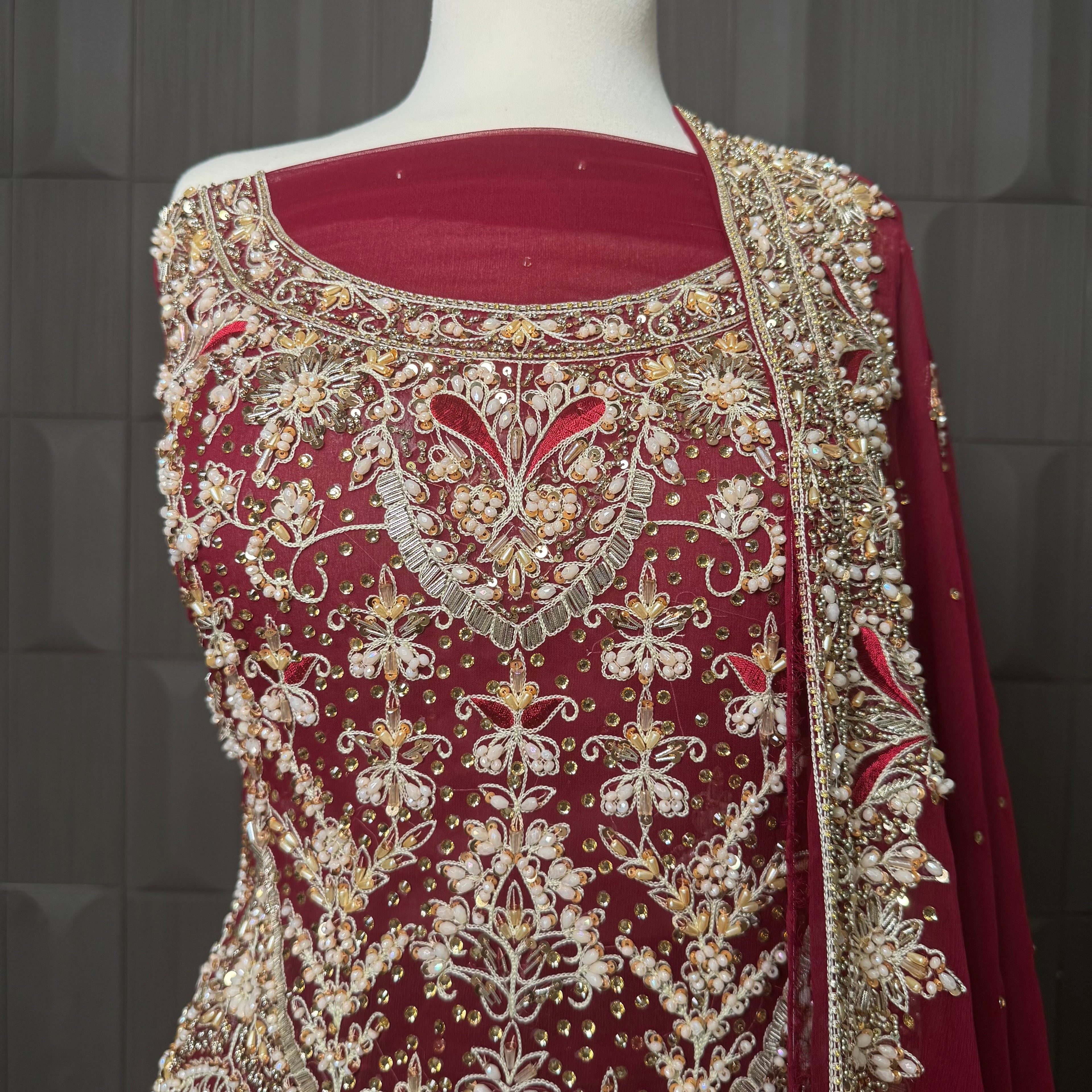 Wedding lehenga hand work shirt with tilla kora and jewelry crystal embroidery PRICE IN PAKISTAN