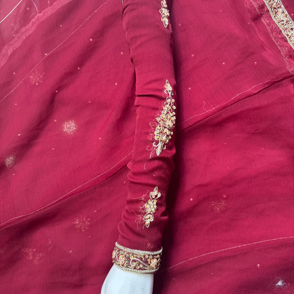 Wedding lehenga hand work shirt with tilla kora and jewelry material embroidery sleeves