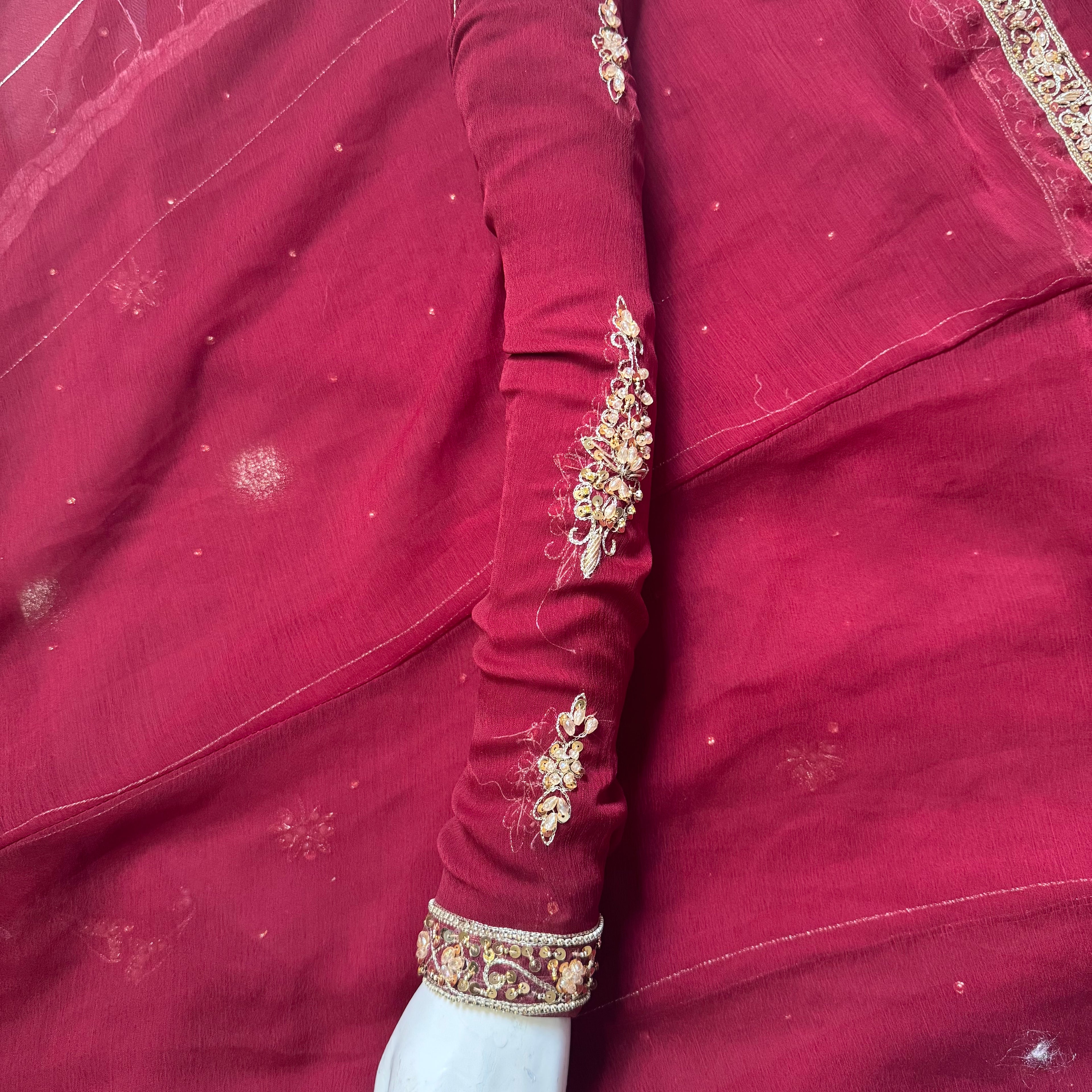 Wedding lehenga hand work shirt with tilla kora and jewelry material embroidery sleeves