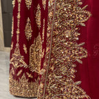 Bridal lehenga hand work dupatta with matha patti heavy border in deep red