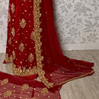 Bridal lehenga online Pakistan BL024 dupatta – red with heavy matha patti border and light border inner chatta boti wedding lehenga
