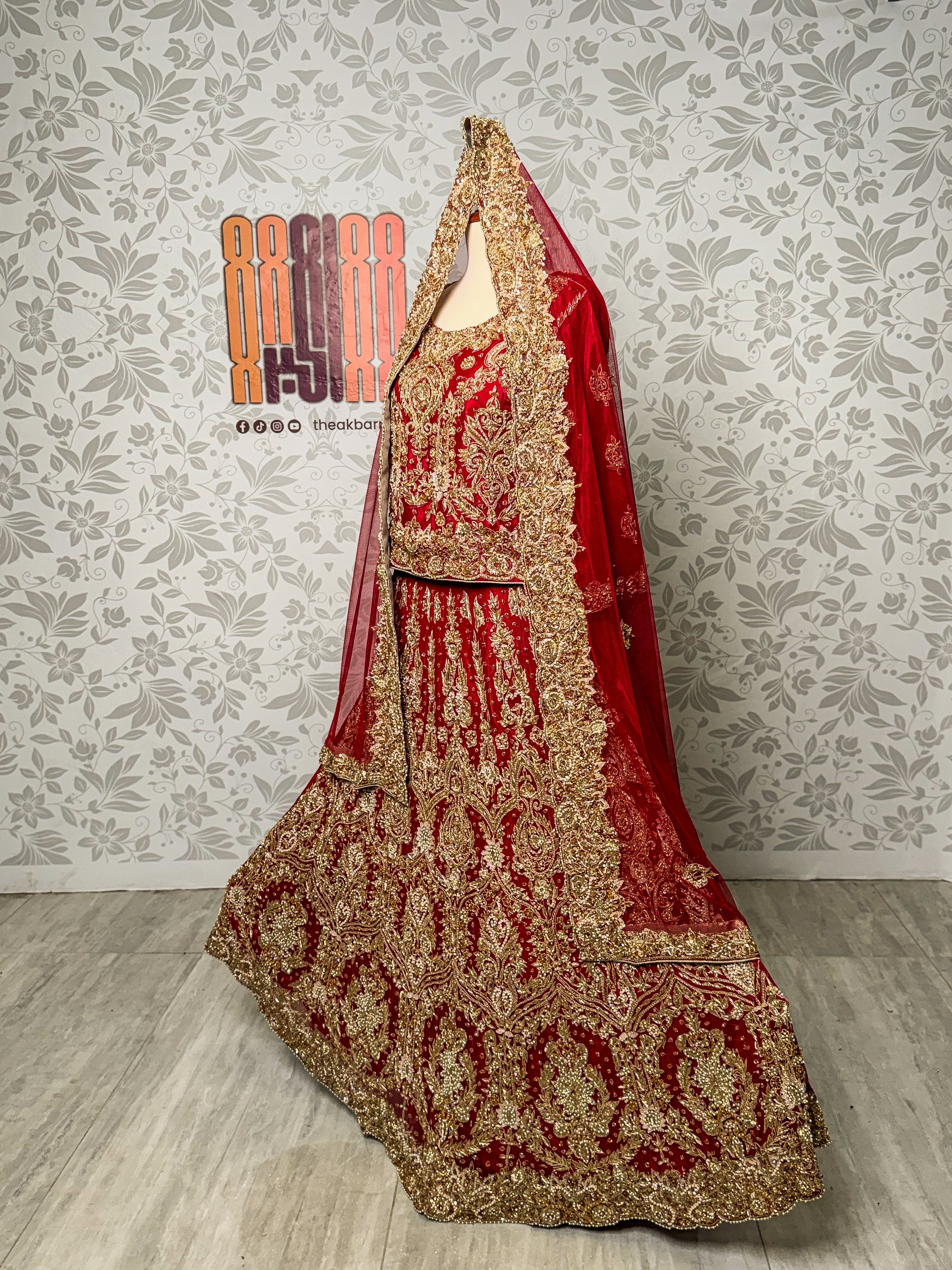 bridal lehenga pakistani deep anari red full view