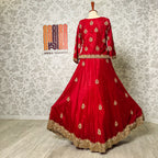bridal lehenga pakistani deep anari red Shirt and lehenga back view