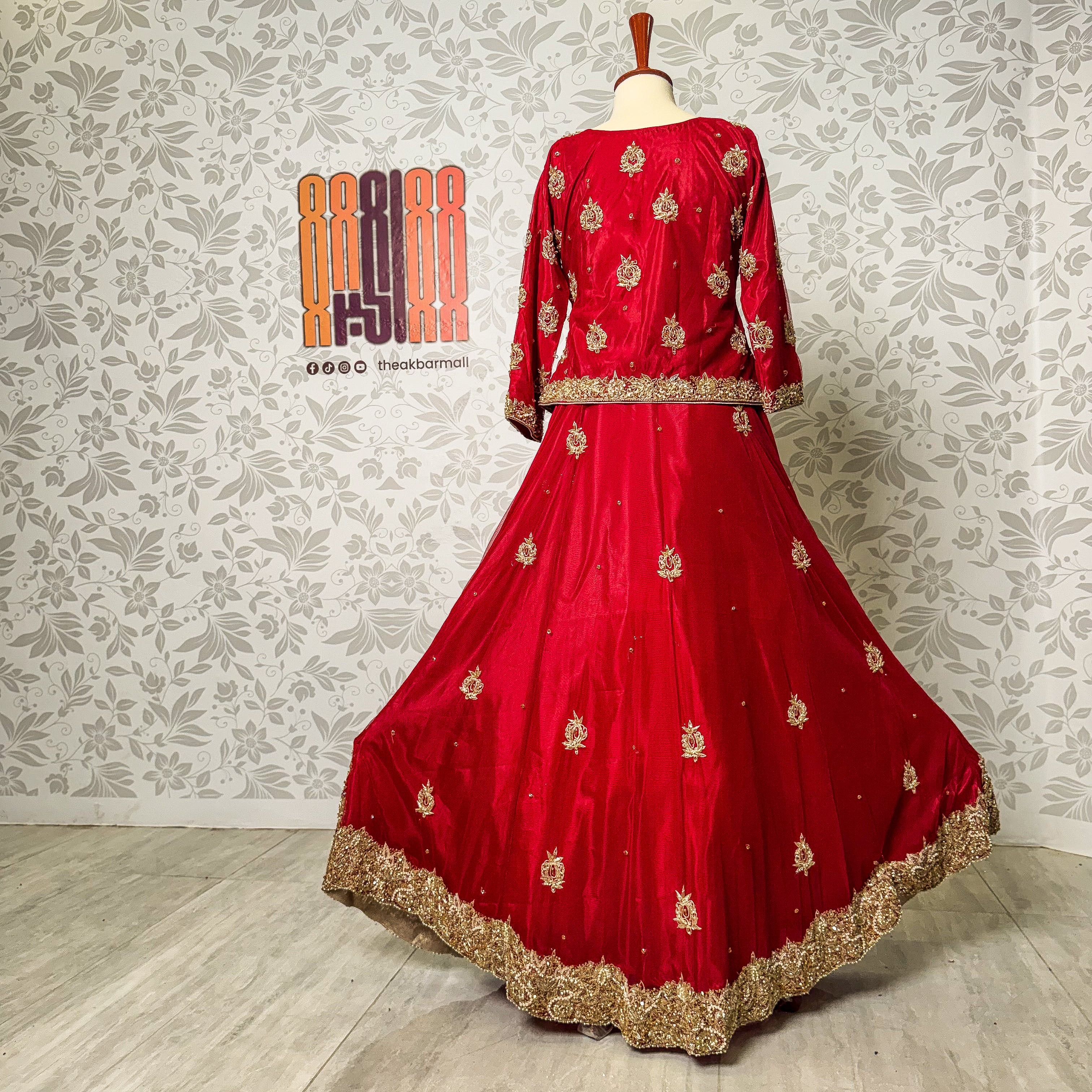 bridal lehenga pakistani deep anari red Shirt and lehenga back view