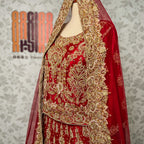 bridal lehenga pakistani deep anari red Shirt view
